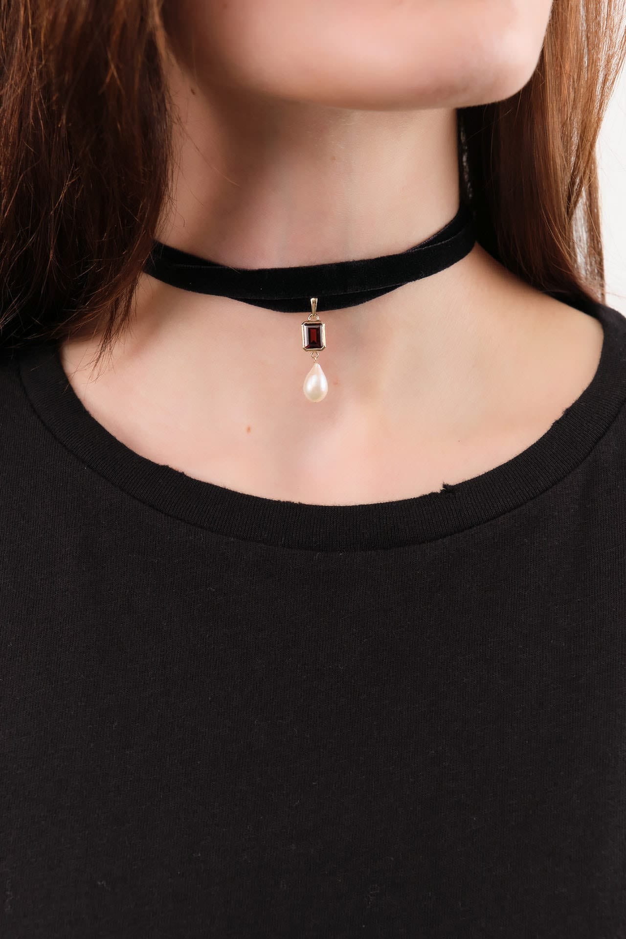 Loren Stewart Jewelry Necklaces Crimson Pearl Choker Pearl and Garnet