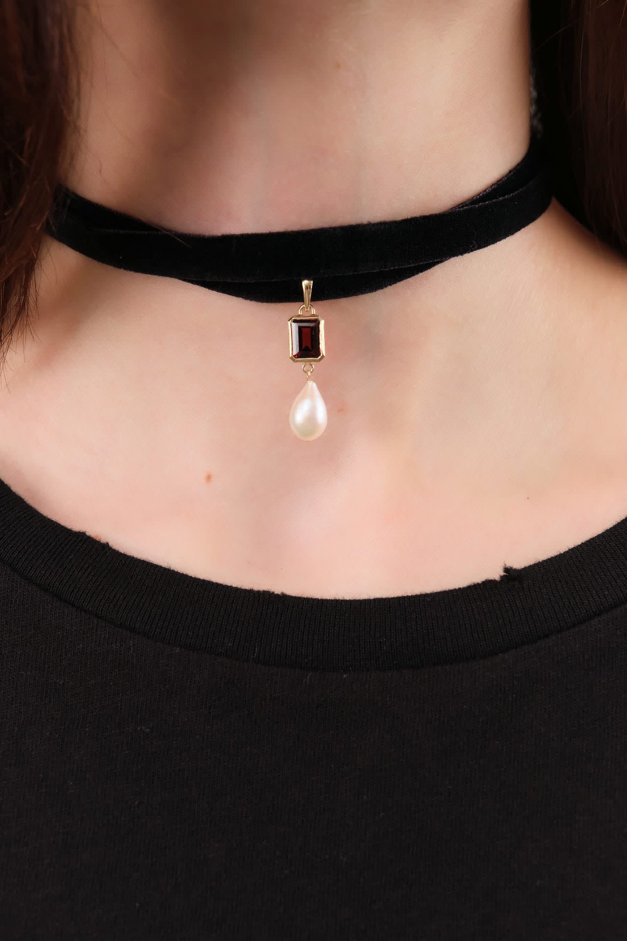 Loren Stewart Jewelry Necklaces Crimson Pearl Choker Pearl and Garnet