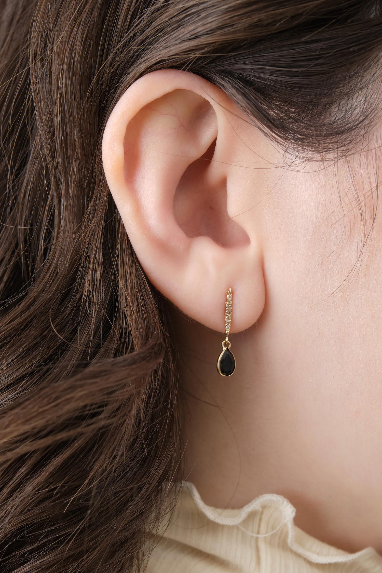 Loren Stewart Deco Spear Teardrop Stud in Black Diamond 