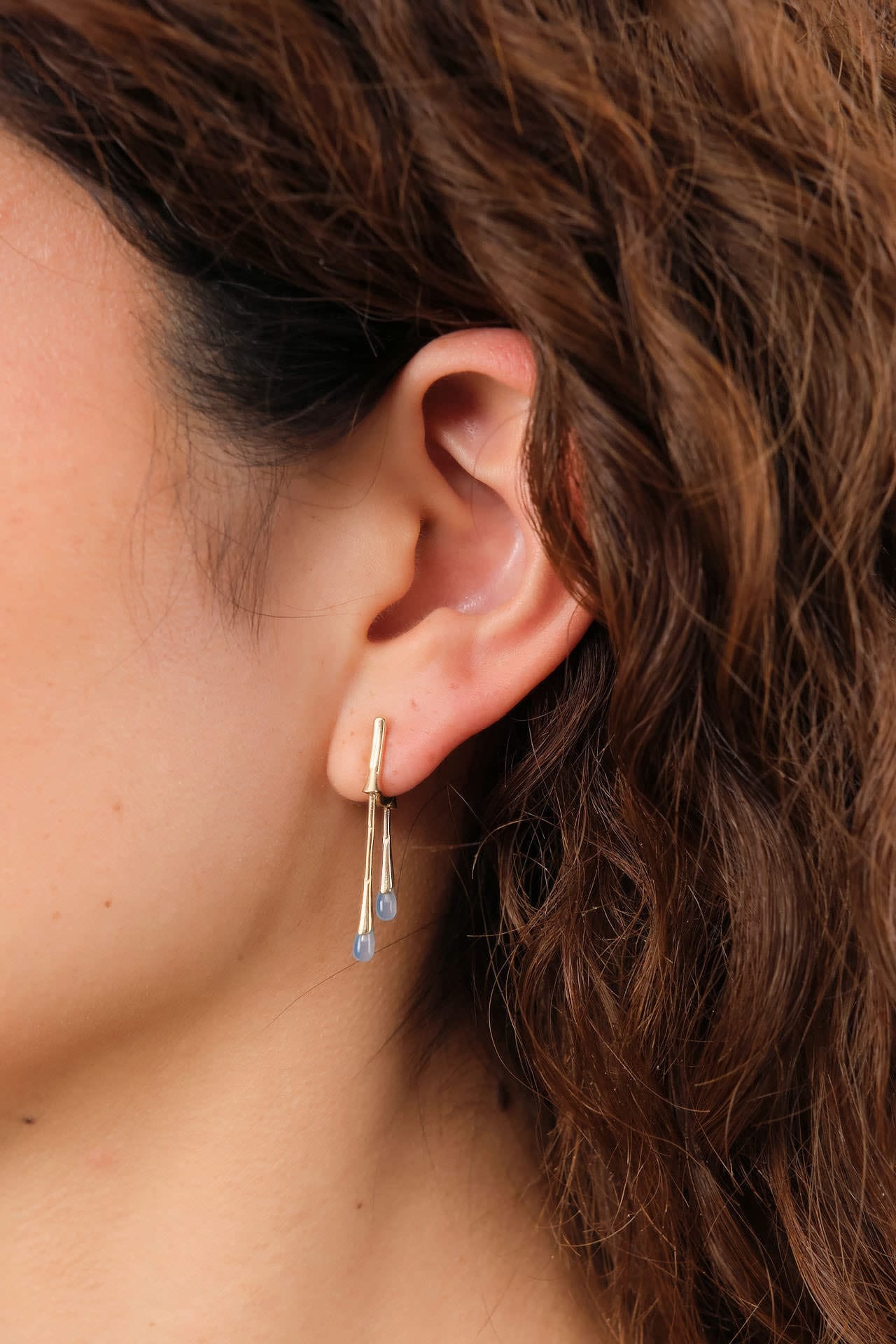 Loren Stewart Jewelry Earrings Gocciola Hoops Blue Chalcedony / Pair