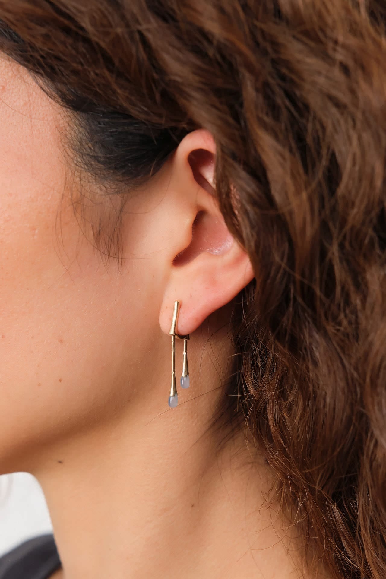 Loren Stewart Jewelry Earrings Gocciola Hoops Blue Chalcedony / Pair