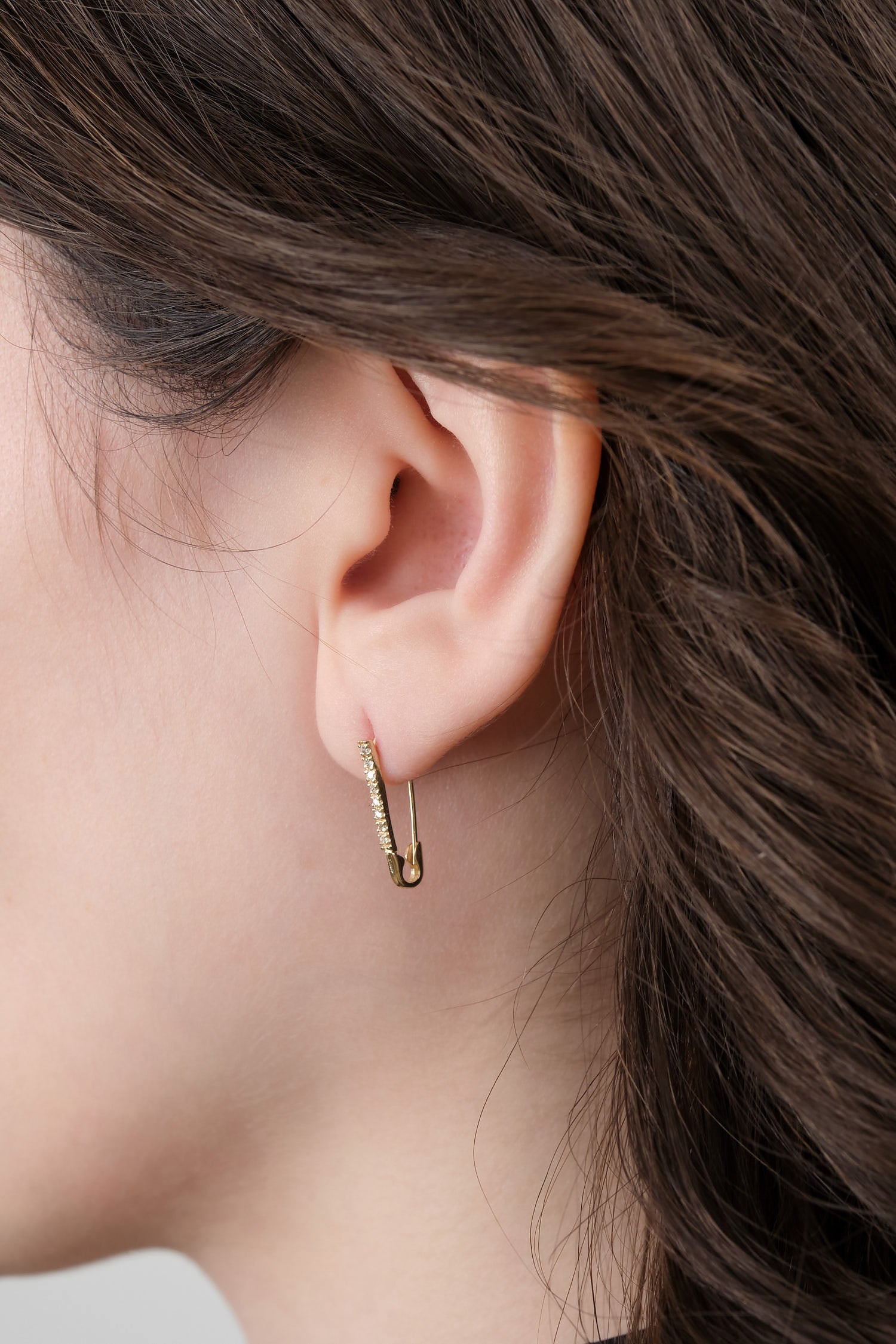 Mini Diamond Safety Pin by Loren Stewart in 14K Gold 