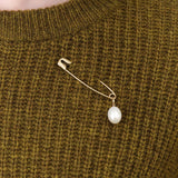 Pearl Safety Pin Brooch by Loren Stewart in 14K Gold