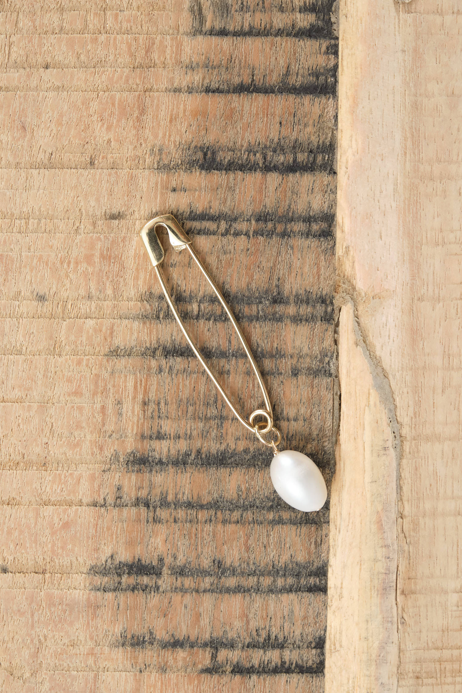 14K Gold Pearl Safety Pin Brooch by Loren Stewart