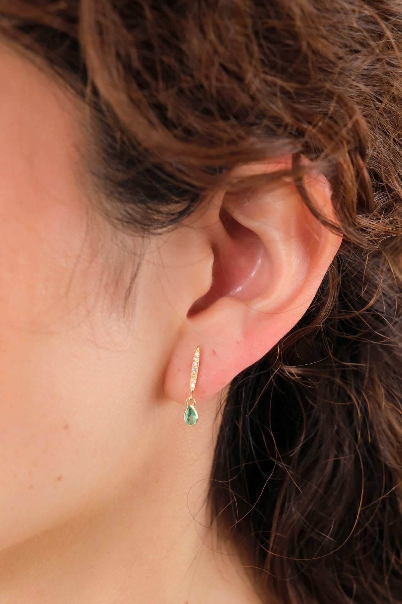 Loren Stewart Jewelry Earrings Spire Stud Diamond and Emerald / Single