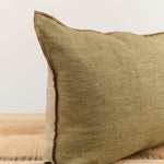 Maison De Vacances Home Pillows 16" X 24" Crumpled Washed Linen Vice Versa Cushion in Kaki Kaki/Givre / 16" X 24"
