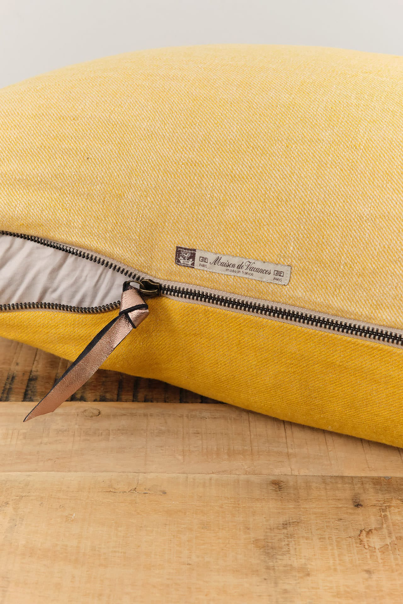 Maison De Vacances Home Pillows 16" X 24" Crumpled Washed Linen Vice Versa Cushion in Ocre Ocre/Givre / 16" X 24"