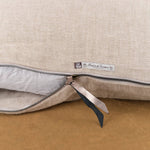 Zipper view of 16" X 24" Washed Linen Vice Versa Cushion in Taupe