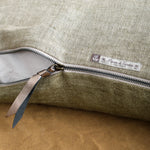 Linen Vice Versa Cushion in Kaki with zipper closure