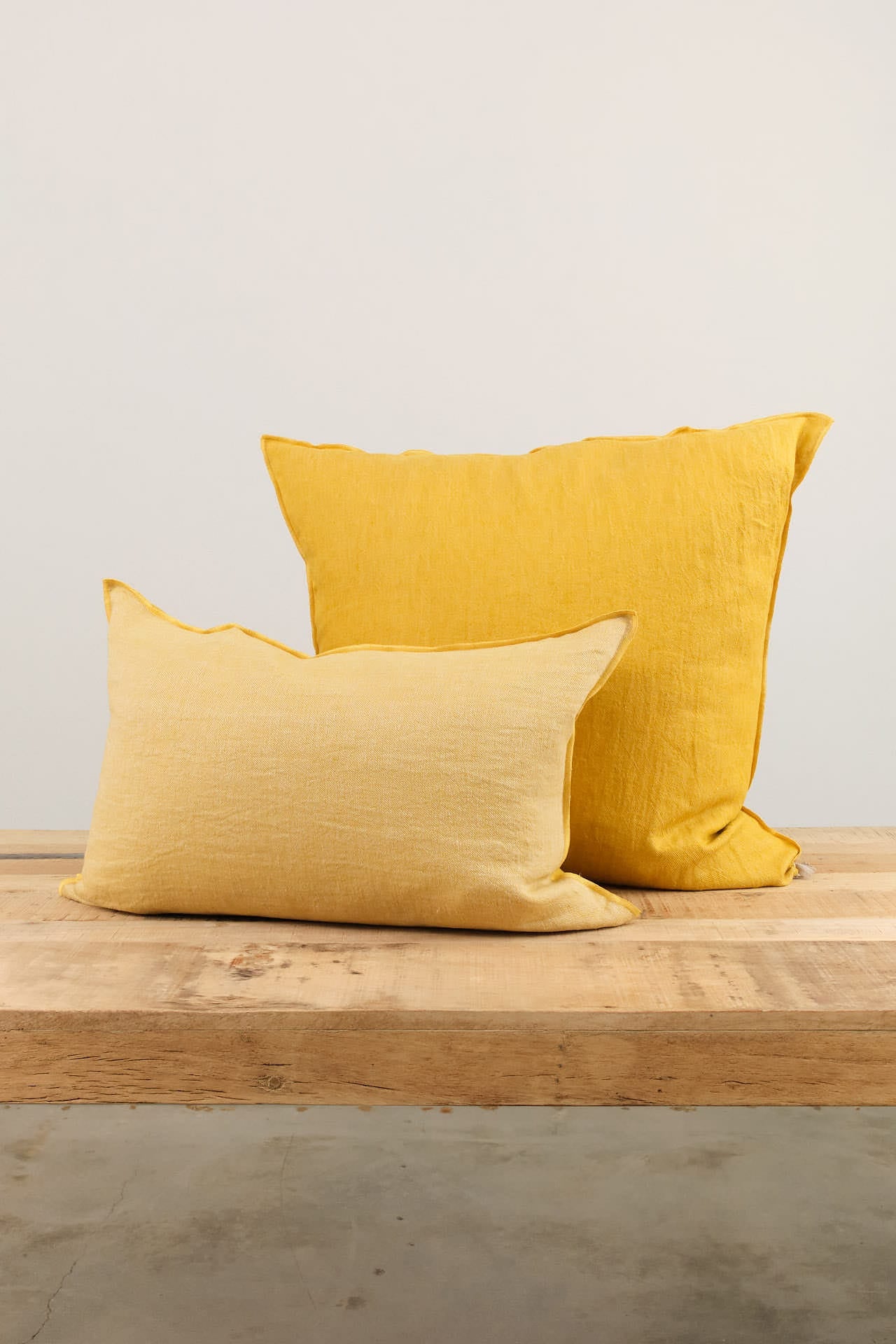 Maison De Vacances Home Pillows 26" X 26" Crumpled Washed Linen Vice Versa Cushion in Ocre Ocre/Givre / 26" X 26"
