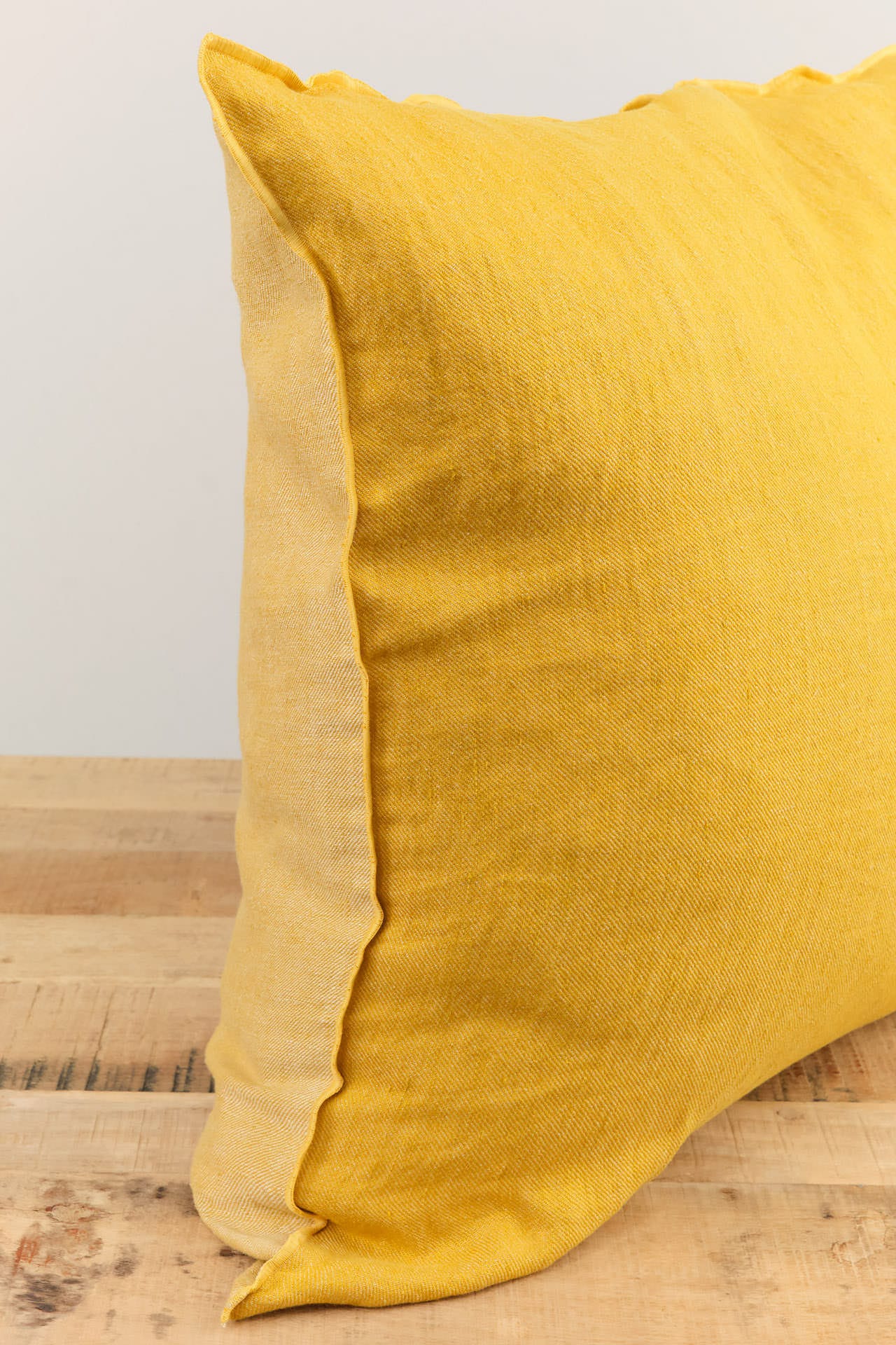 Maison De Vacances Home Pillows 26" X 26" Crumpled Washed Linen Vice Versa Cushion in Ocre Ocre/Givre / 26" X 26"