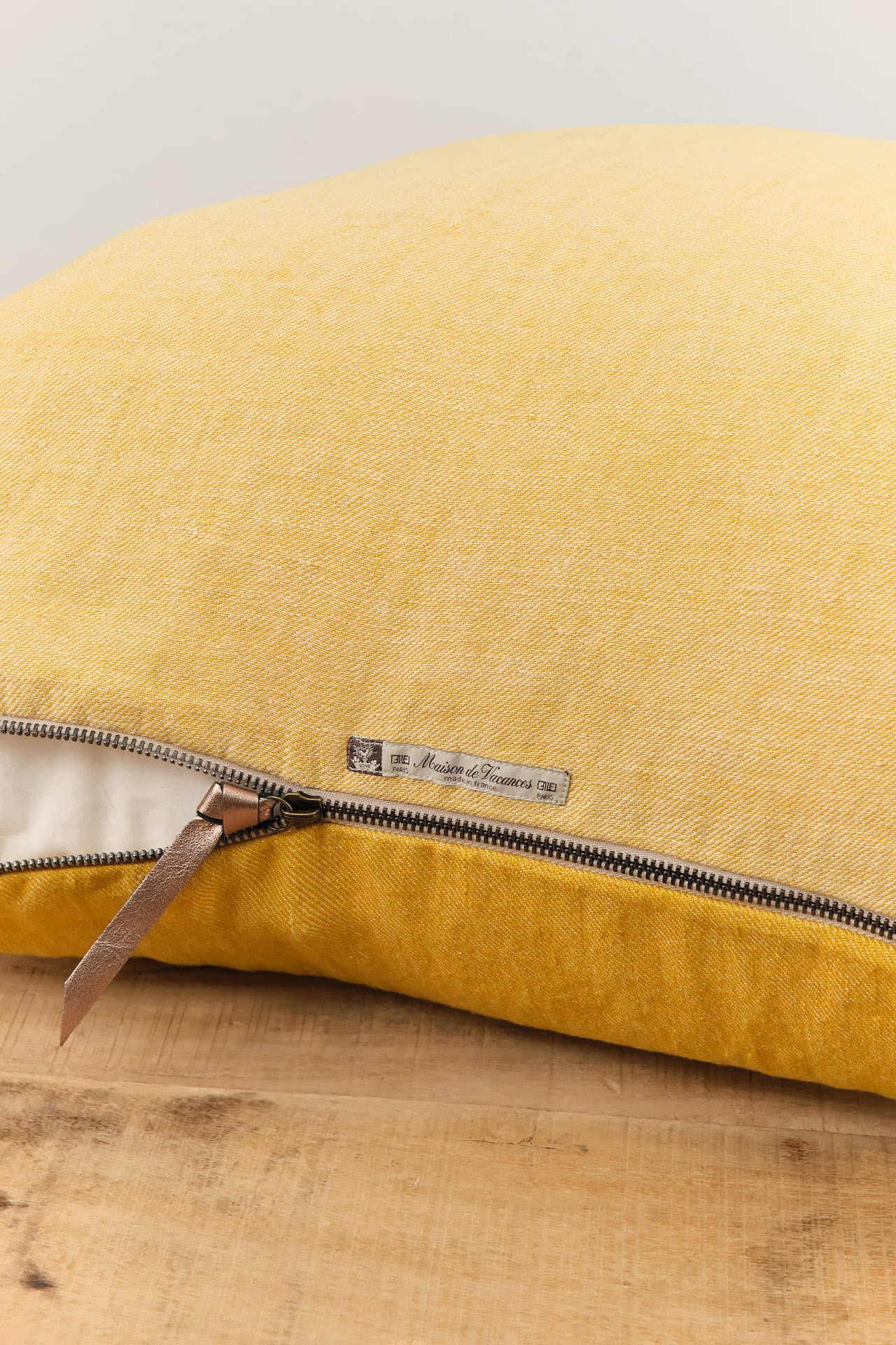 Maison De Vacances Home Pillows 26" X 26" Crumpled Washed Linen Vice Versa Cushion in Ocre Ocre/Givre / 26" X 26"