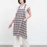 Maison De Vacances Home Kitchen Aprons Canvas Vintage Vichy Apron in Bleu de Delft Bleu de Delft / 35.5" X 31.5"