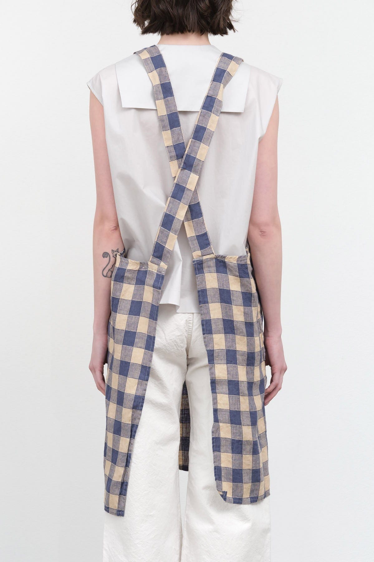 Maison De Vacances Home Kitchen Aprons Canvas Vintage Vichy Apron in Bleu de Delft Bleu de Delft / 35.5" X 31.5"