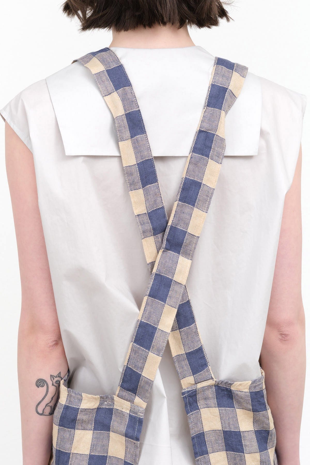 Maison De Vacances Home Kitchen Aprons Canvas Vintage Vichy Apron in Bleu de Delft Bleu de Delft / 35.5" X 31.5"