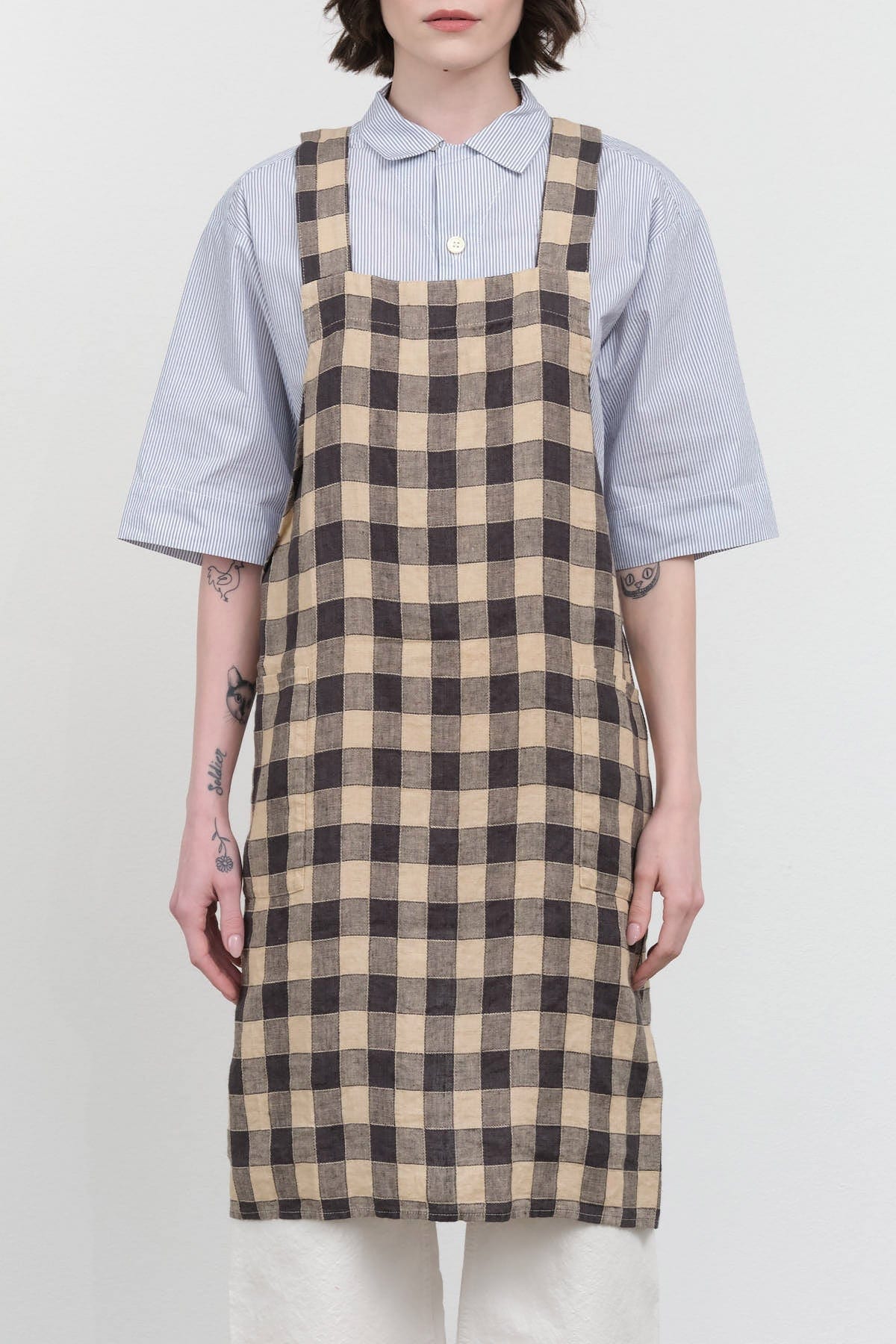 Maison De Vacances Home Kitchen Aprons Canvas Vintage Vichy Apron in Fusain Fusain / 35.5" X 31.5"