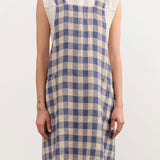 Maison De Vacances Home Kitchen Aprons Canvas Vintage Vichy Apron in Bleu de Delft Bleu de Delft / 35.5" X 31.5"