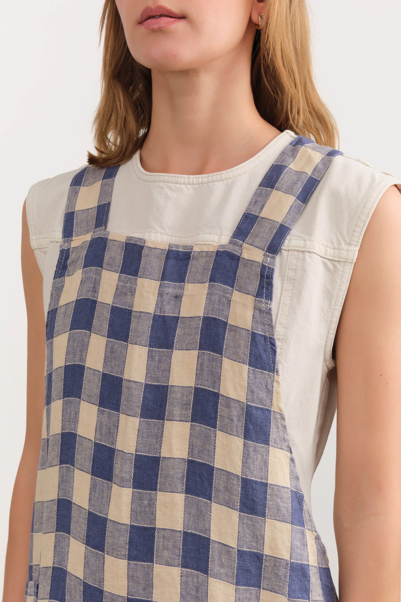 Maison De Vacances Home Kitchen Aprons Canvas Vintage Vichy Apron in Bleu de Delft Bleu de Delft / 35.5" X 31.5"