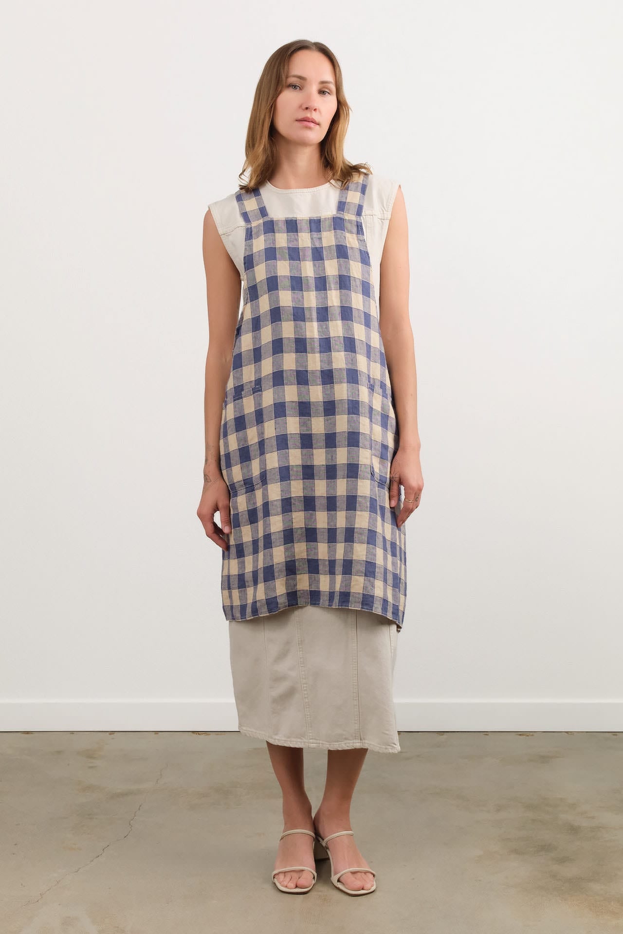 Maison De Vacances Home Kitchen Aprons Canvas Vintage Vichy Apron in Bleu de Delft Bleu de Delft / 35.5" X 31.5"