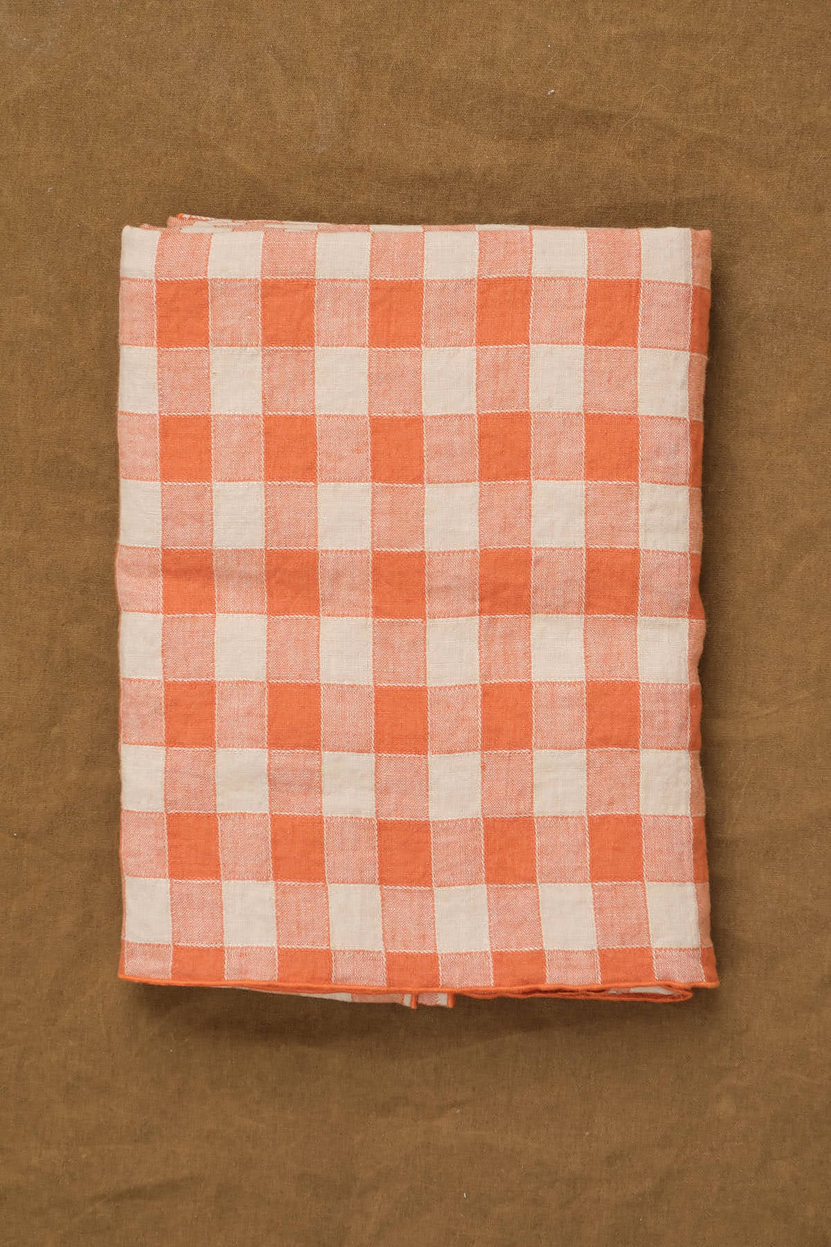 Stacked Large Canvas Vintage Vichy Tablecloth in Marmelade