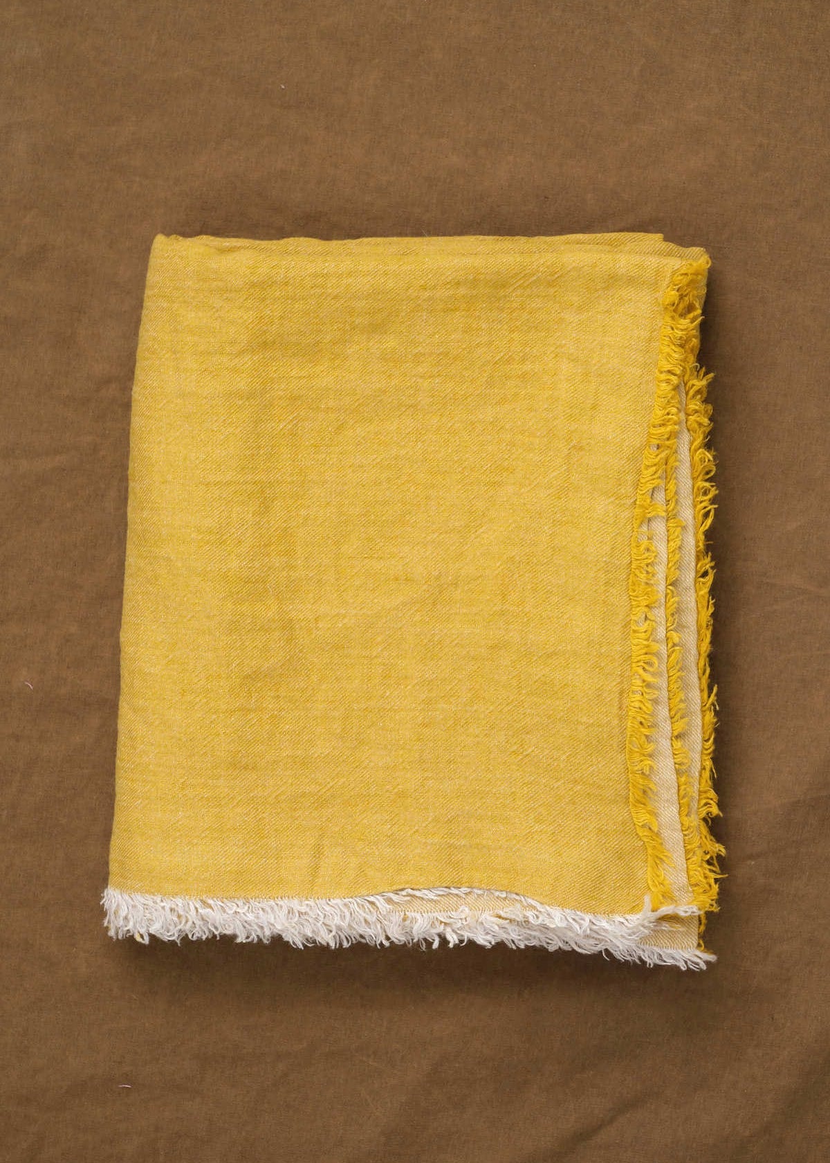 Maison De Vacances Home Throws Crumpled Washed Linen Vice Versa Fringed Throw in Ocre Ocre/Givre / 55" x 98.5"