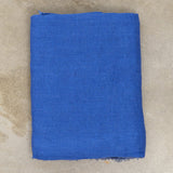 Crumpled Washed Linen Vice Versa Fringed Throw in Cobalt