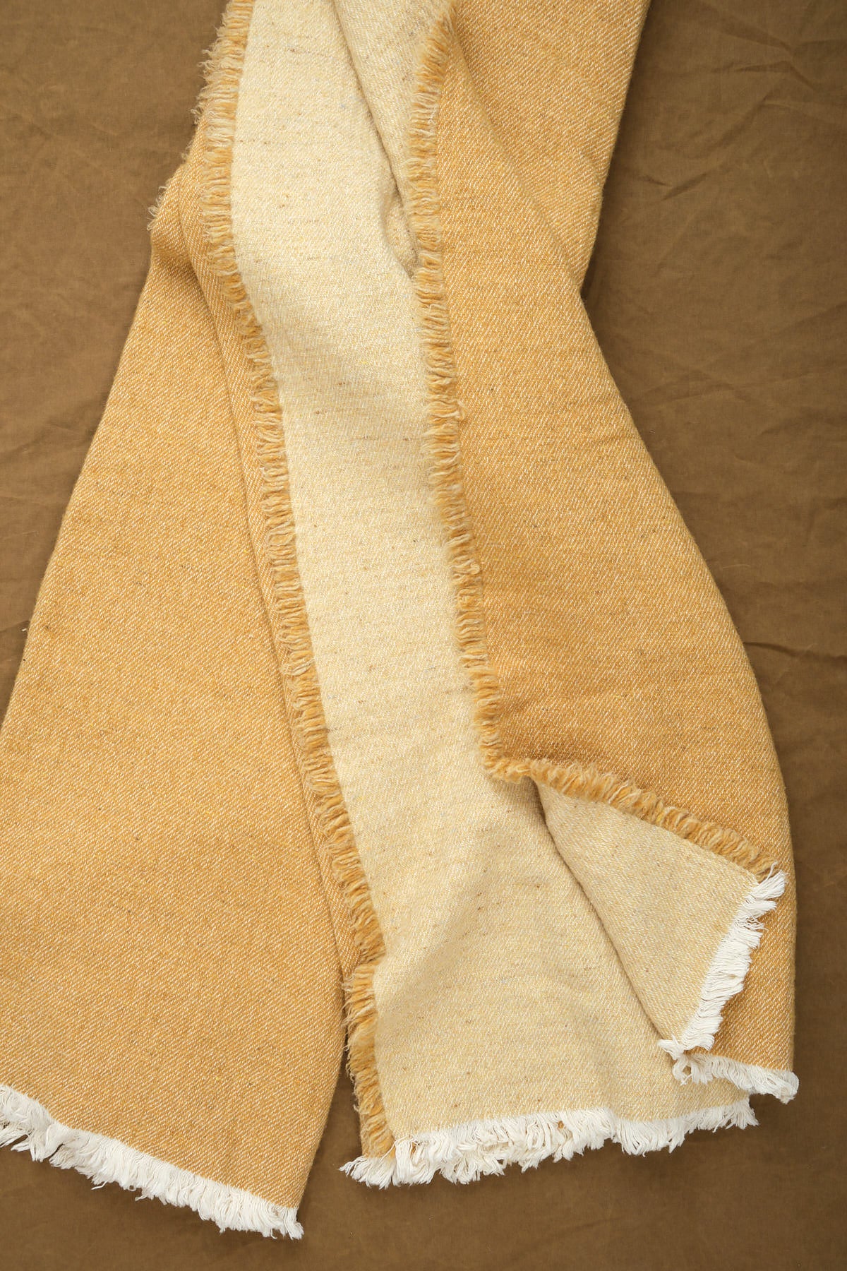Maison de Vacances Washed Vice Versa Fringed Throw in Ocre and Paille 