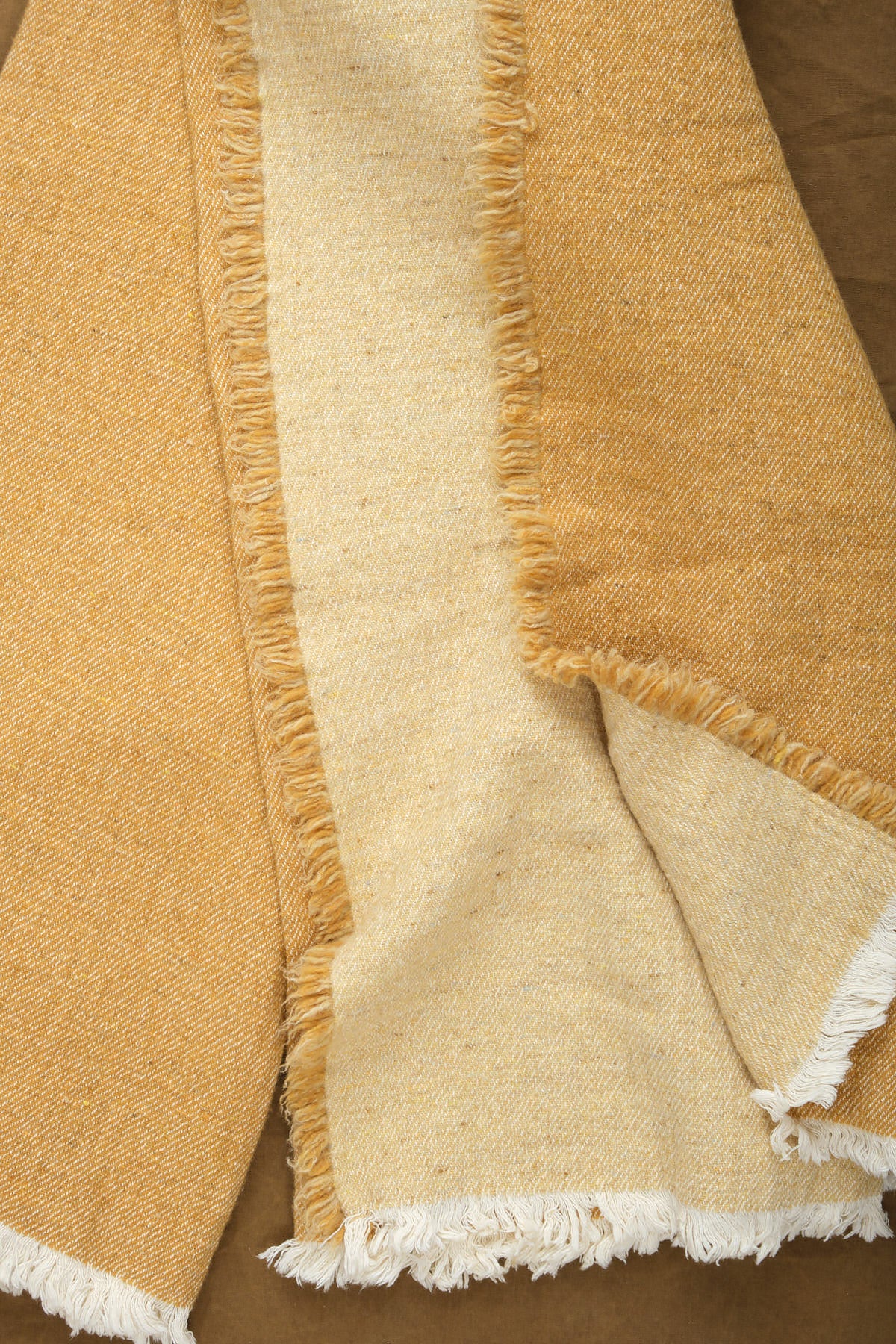 Ocre and Paille Washed Vice Versa Fringed Throw Blanket 
