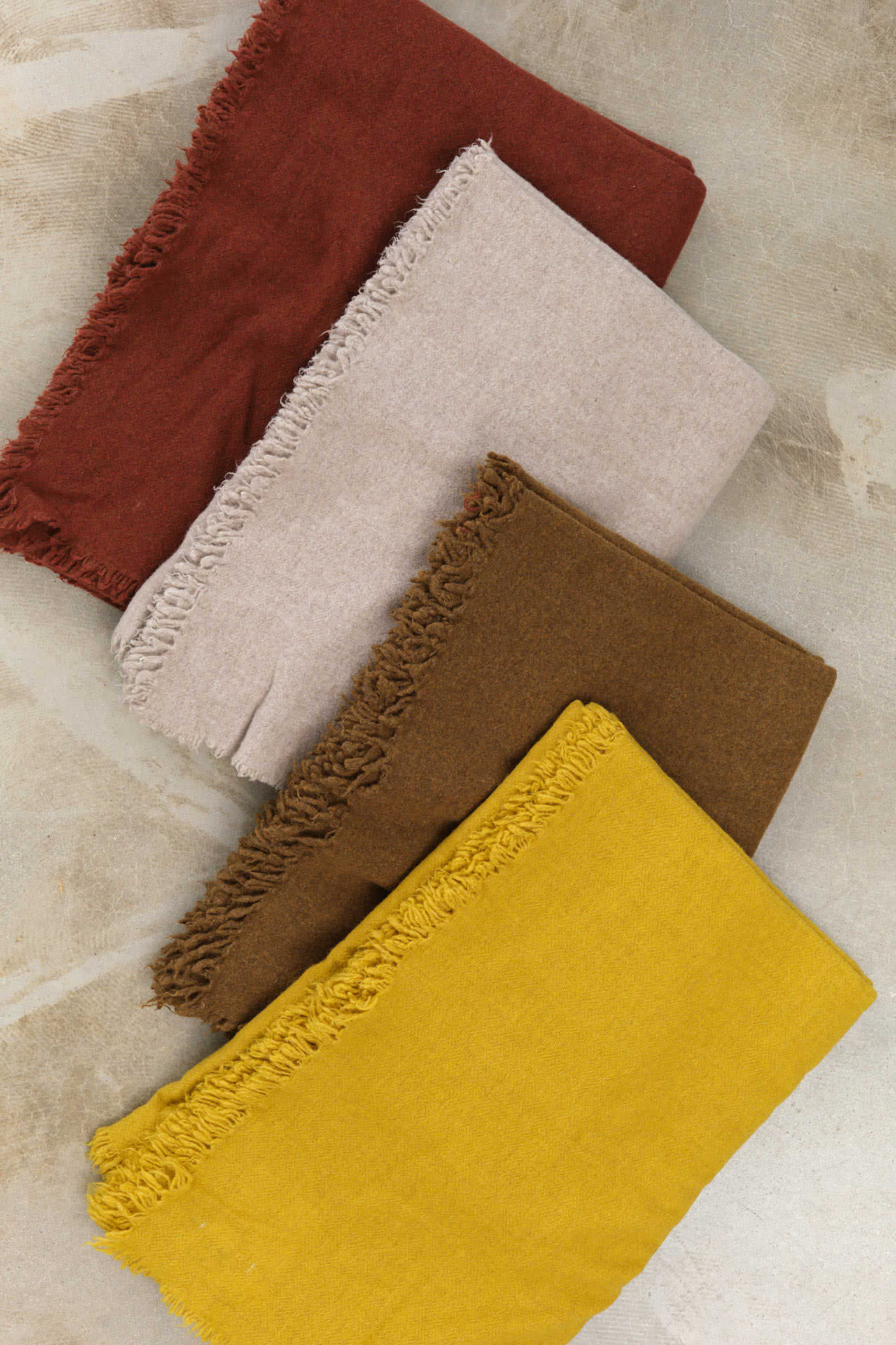 Maison De Vacances Home Throws Washed Virgin Wool Vice Versa Fringed Throw in Curry Curry / 98" L X 65" W