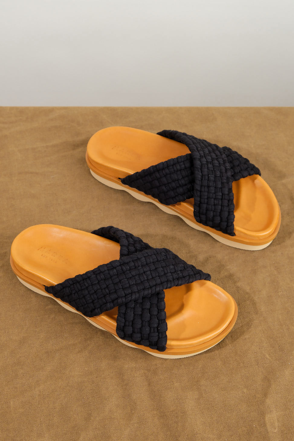 Footbed on Crossover Wave Sole Sandal in Black/Mustard