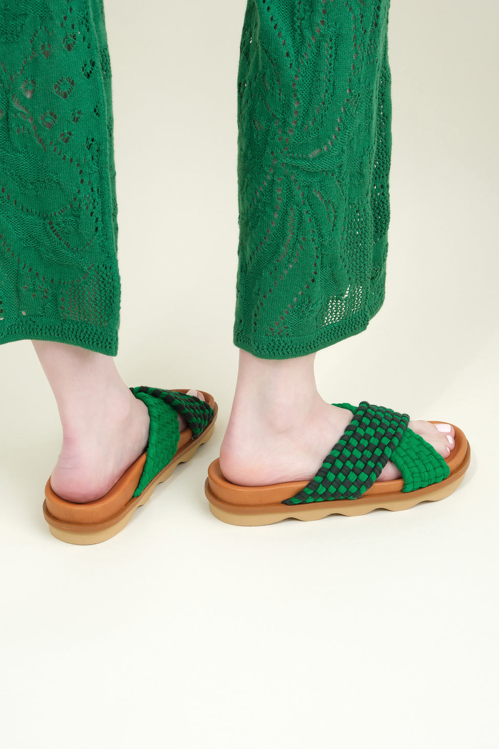 Back of Crossover Wave Sole Sandal in Green/Dark Green