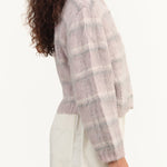 Maria Stanley Brand Long Sleeve Button Up Cardi Sweater in Radish Plaid Felted Wool