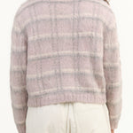 Long Sleeve Button Up Cardi Sweater in Radish Plaid Felted Wool by Maria Stanley Brand 