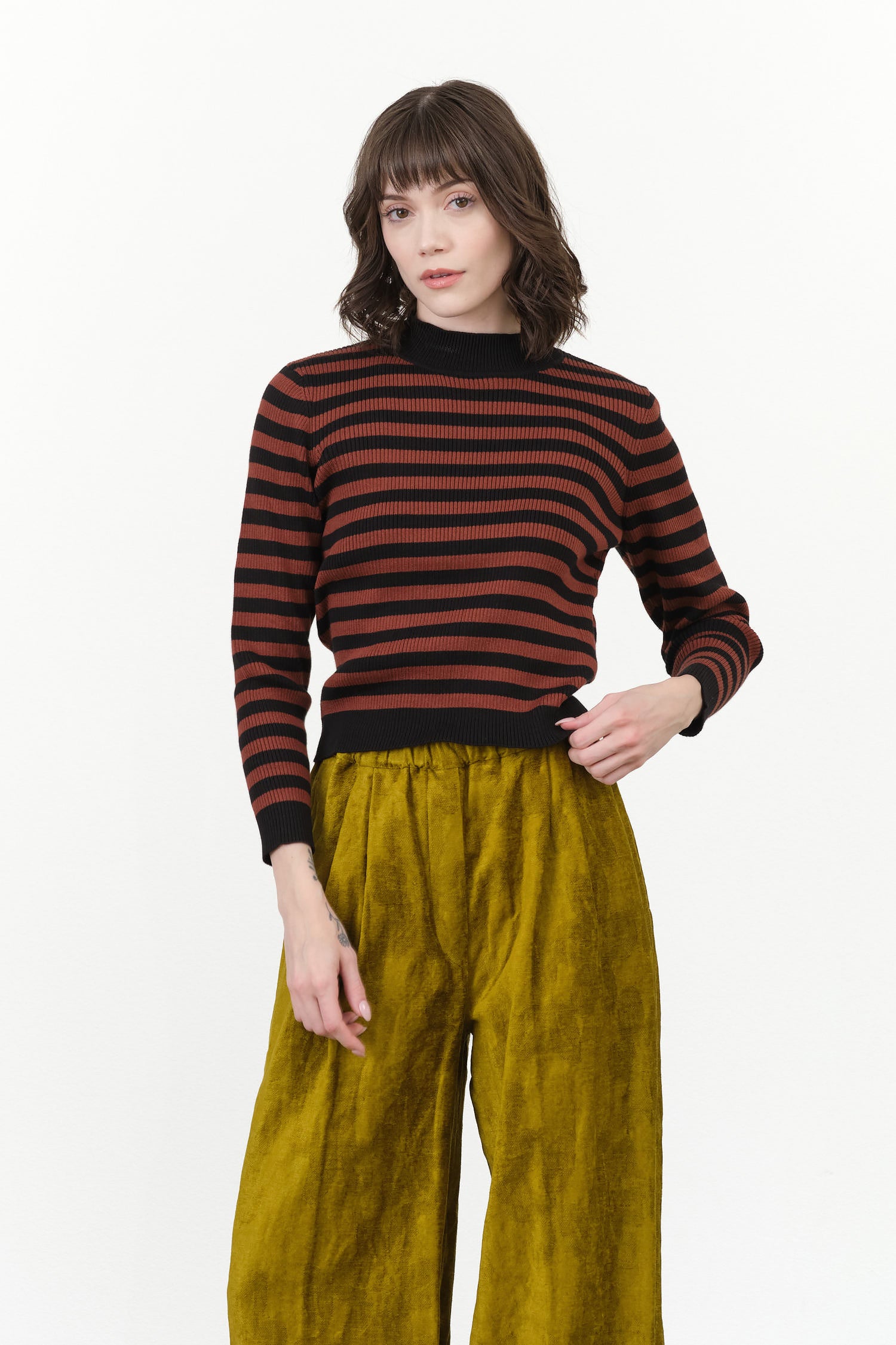 Maria Stanley Jane Ribbed Turtleneck in Cacao Stripes