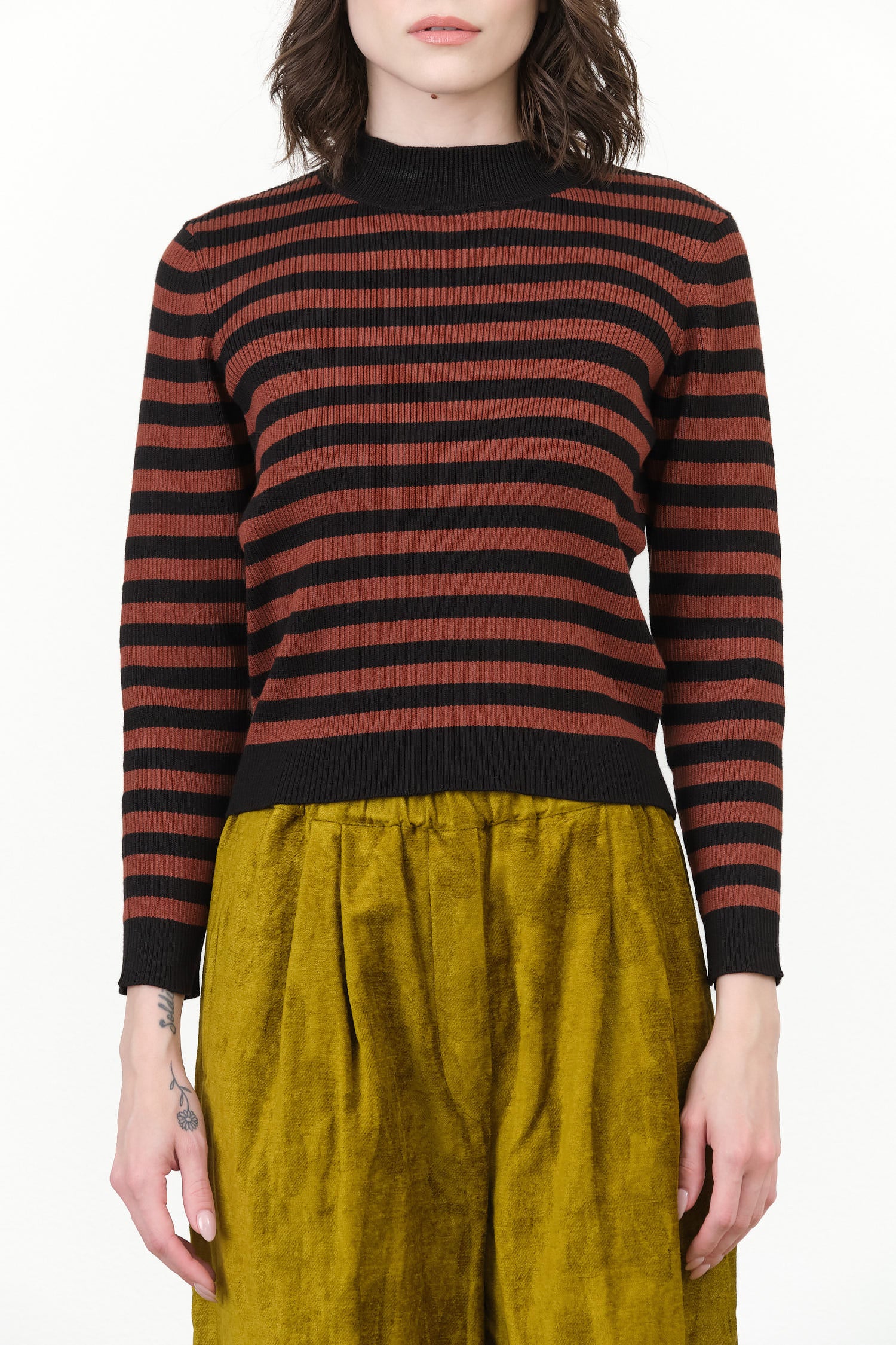 Jane Ribbed Turtleneck by Maria Stanley in Cacao Stripes