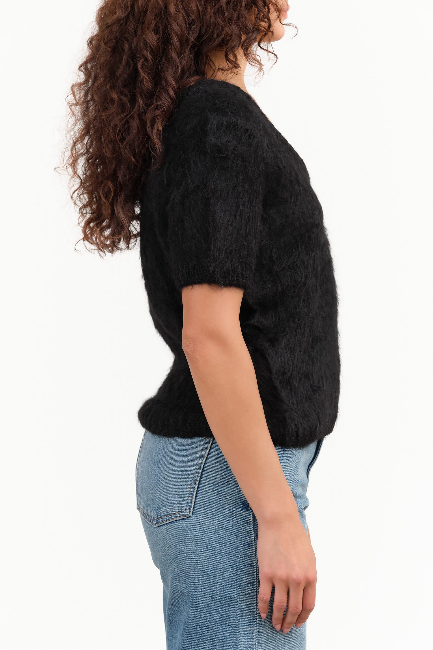 Maria Stanley Brand Short Sleeve Felted Wool Mahi Top in Noir Black 