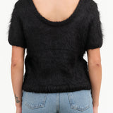 Noir Black Short Sleeve Felted Wool Mahi Top by Maria Stanley Brand