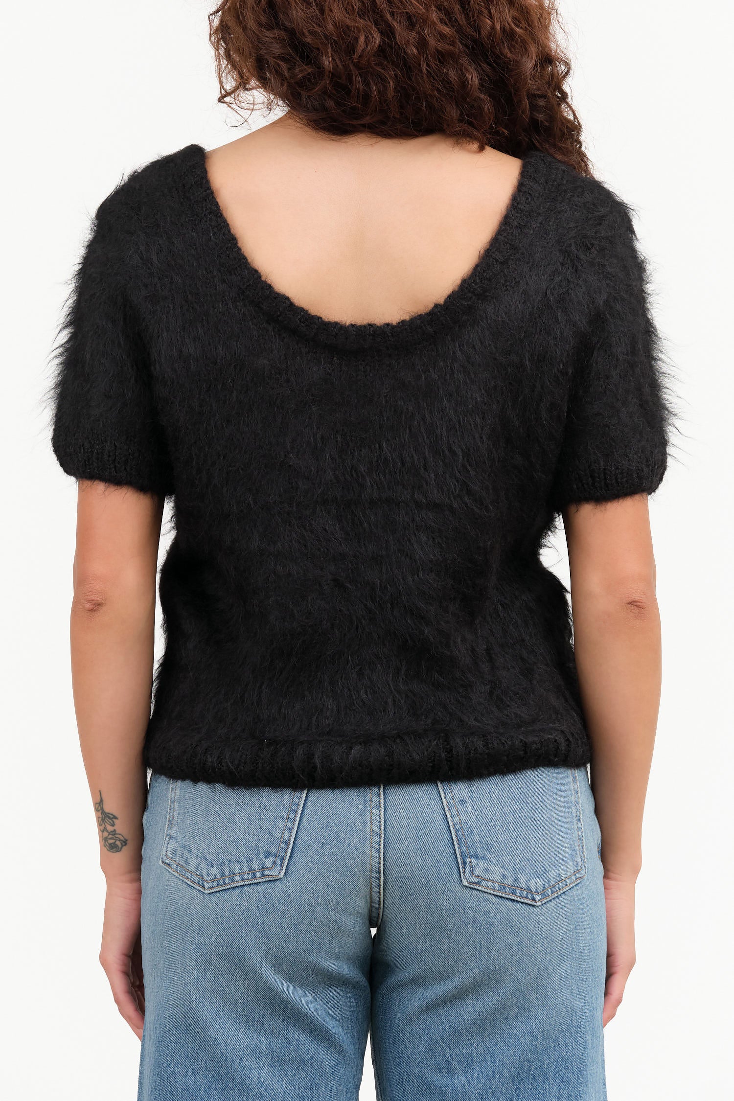 Noir Black Short Sleeve Felted Wool Mahi Top by Maria Stanley Brand