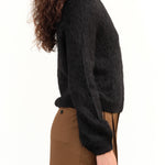 Maria Stanley Brand Long Sleeve Crewneck Ryan Pullover Sweater in Noir Black Felted Wool 