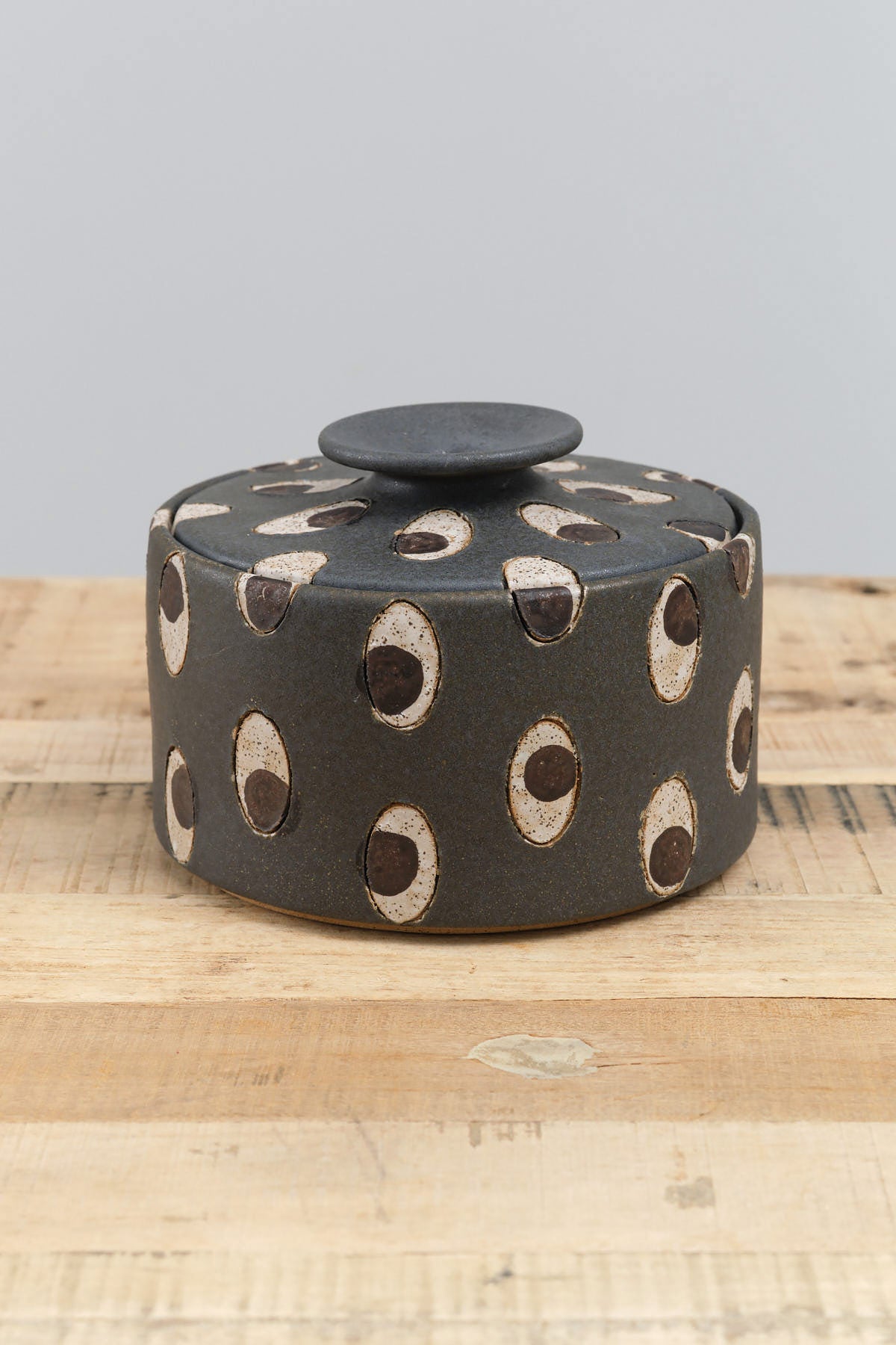 Blue Black Handmade Ceramic Eyes Jar with Lid by Matthew Ward Studio