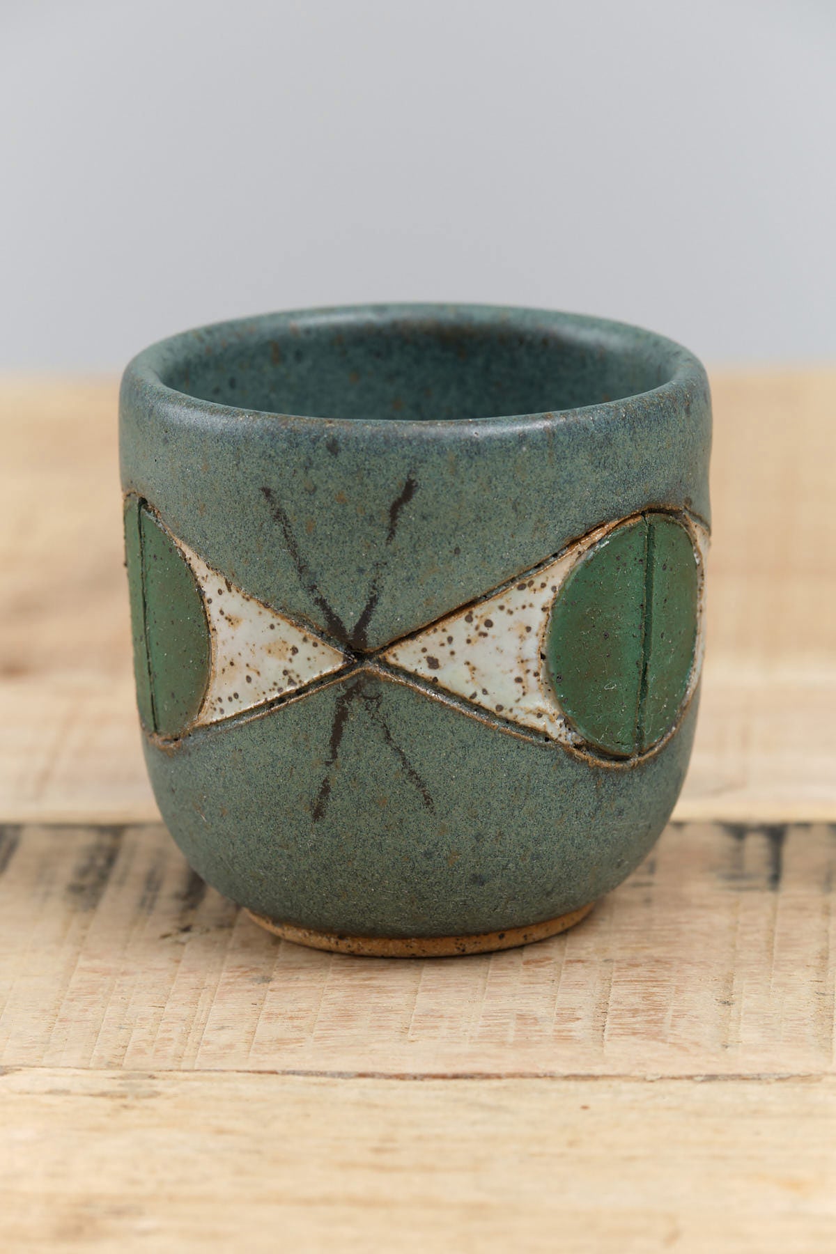 Matthew Ward Studio Handmade Ceramic Felix Cup with Carved Eye in Remix Green Glaze