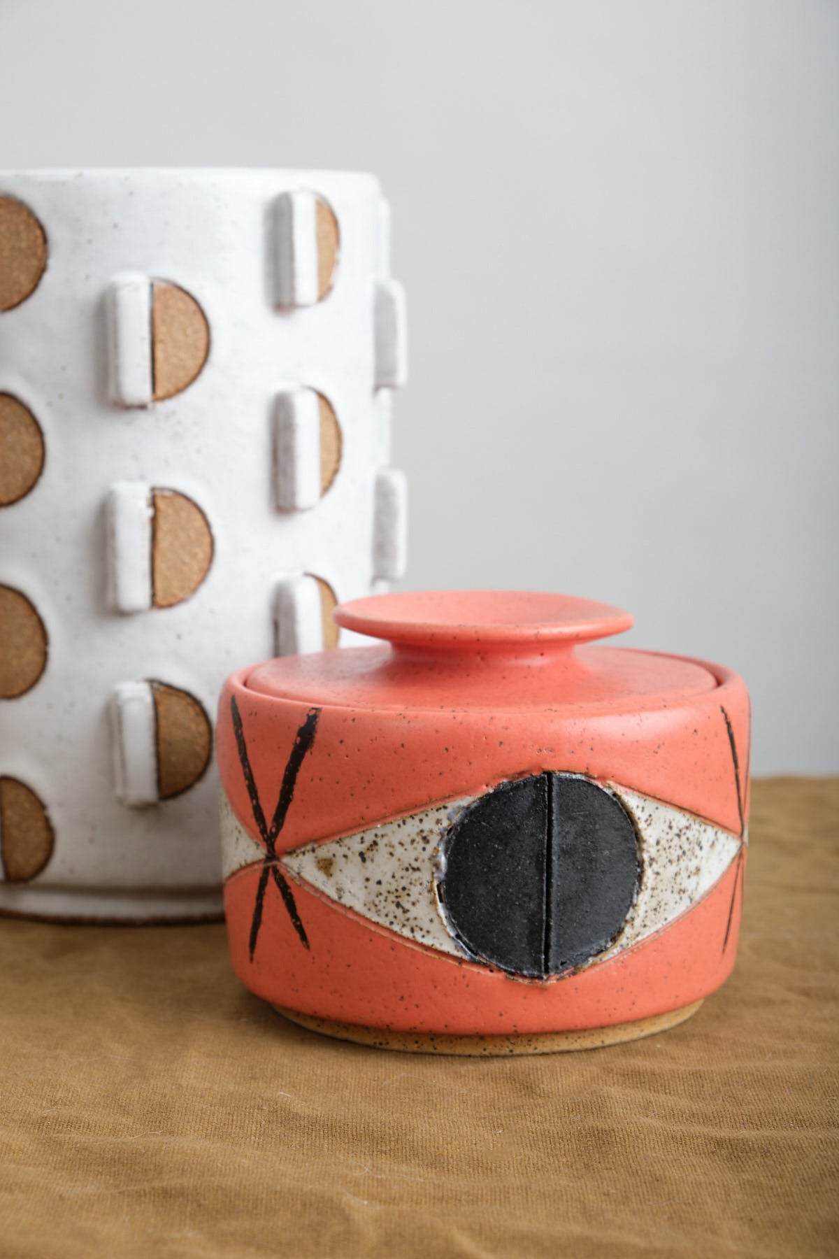 Matthew Ward Studio Large Felix Jar in Coral  with Cholla Cactus Vase 