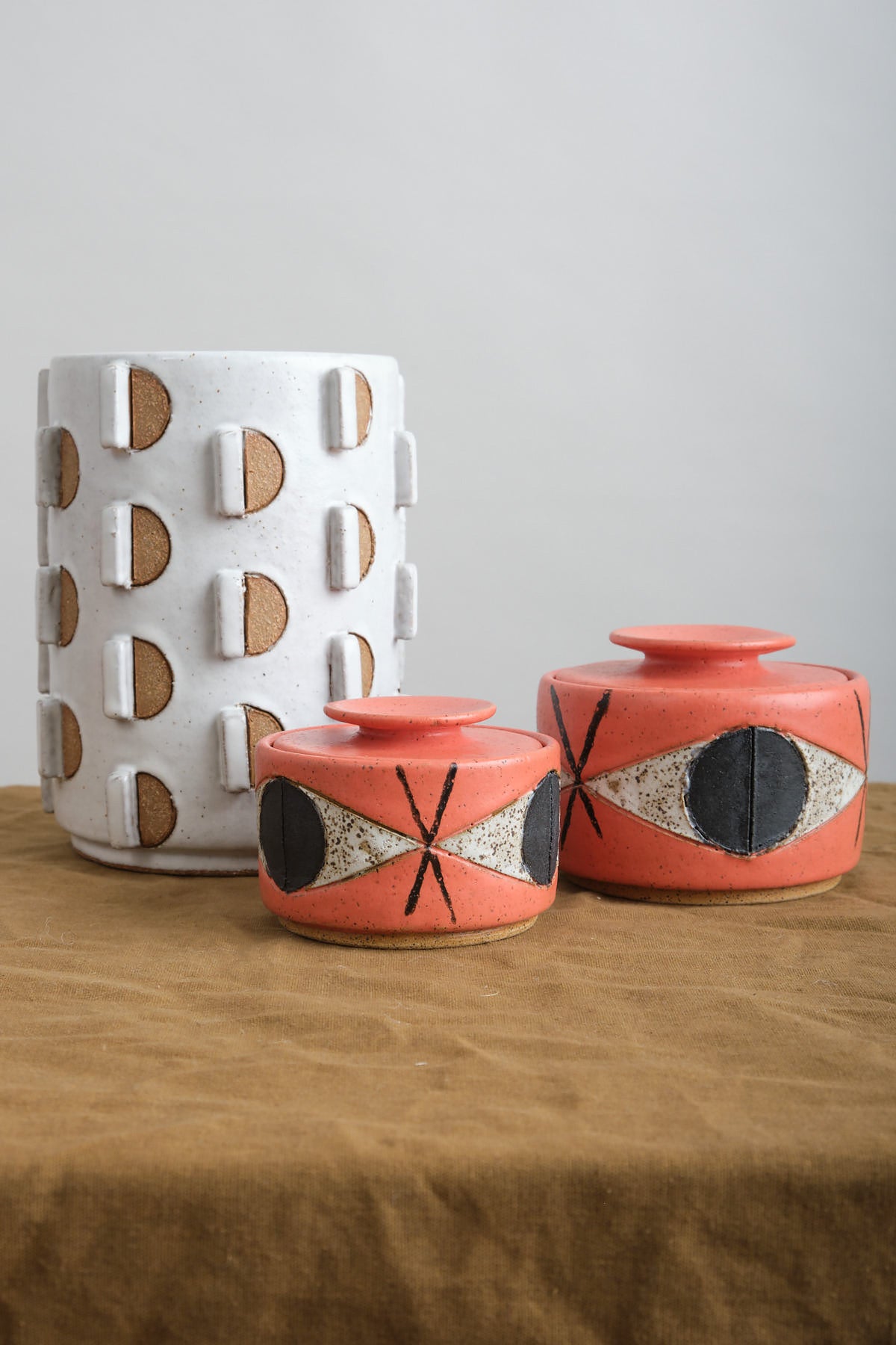 Matthew Ward Studio handmade ceramic Felix jar and Chola Cactus Planter