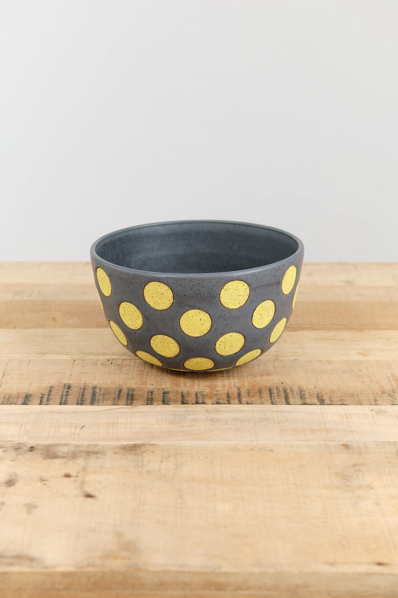 Matthew Ward Studio Art Ceramics Polka Dots Bowl Slate and Yellow