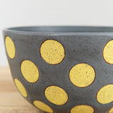 Matthew Ward Studio Art Ceramics Polka Dots Bowl Slate and Yellow