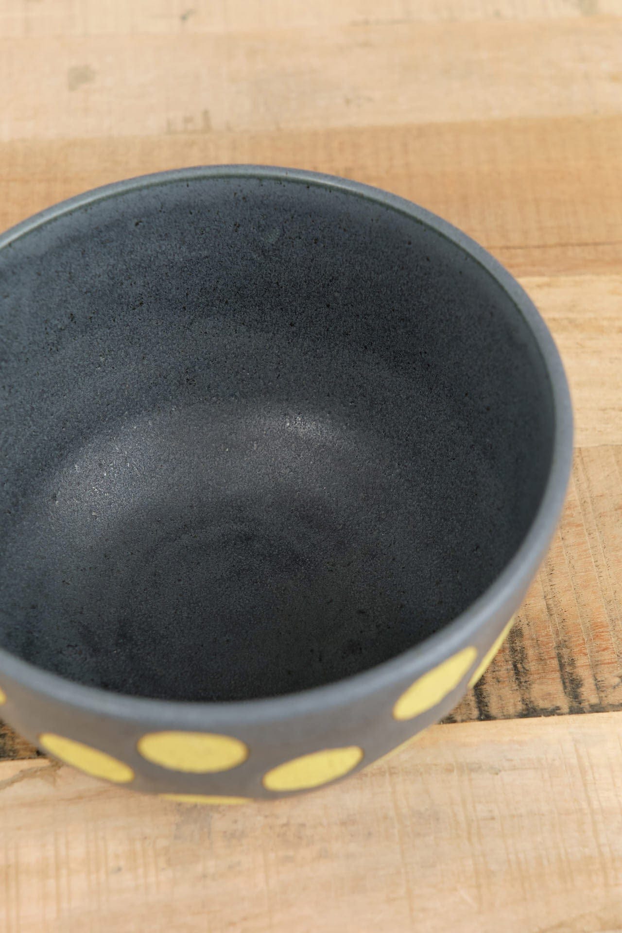 Matthew Ward Studio Art Ceramics Polka Dots Bowl Slate and Yellow