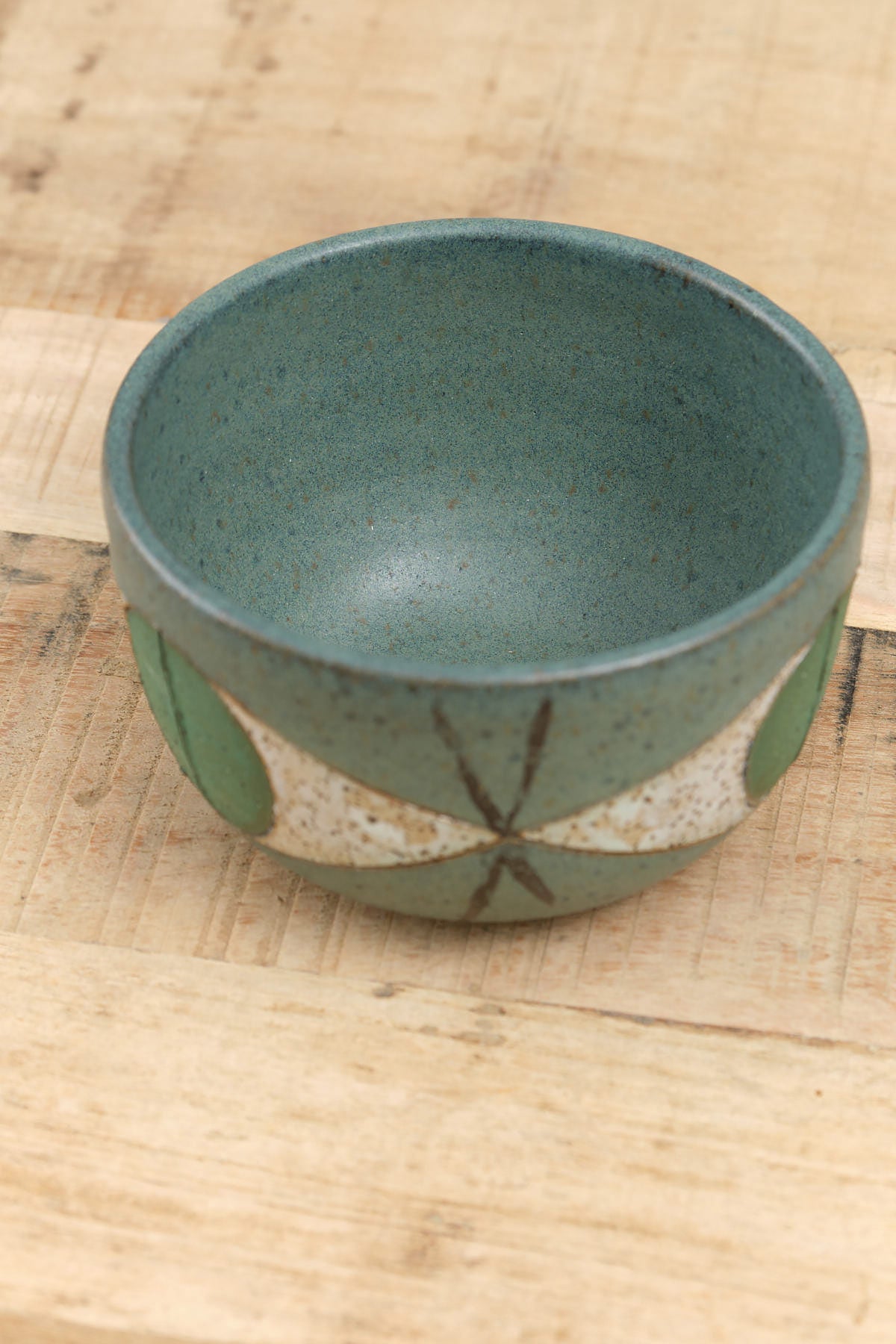 Matthew Ward Studio Handmade Ceramics Small Felix Bowl with Eye Design in Remix Green Blue 