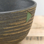 Matthew Ward Studio Handmade Ceramics Striped Directional Bowl in Blue Green with Stripes and Triangles