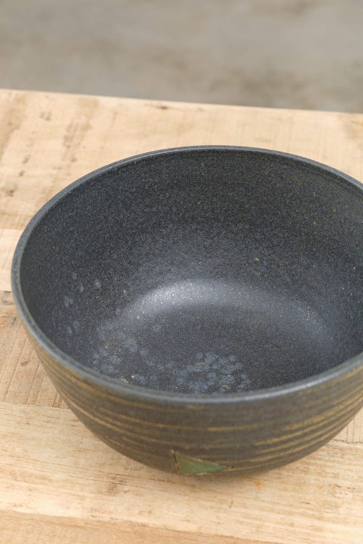 Handmade Ceramics Striped Directional Bowl in Blue Green with Stripes and Triangles by Matthew Ward Studio