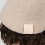 Mature Ha Designer Bell Hat in Camel Natural Brown Wool with Leather Tab